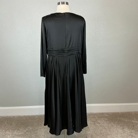 Mac Duggal Satin Long Sleeve Fit and Flare Midi Cocktail Dress Black Size 20W - Picture 6 of 13